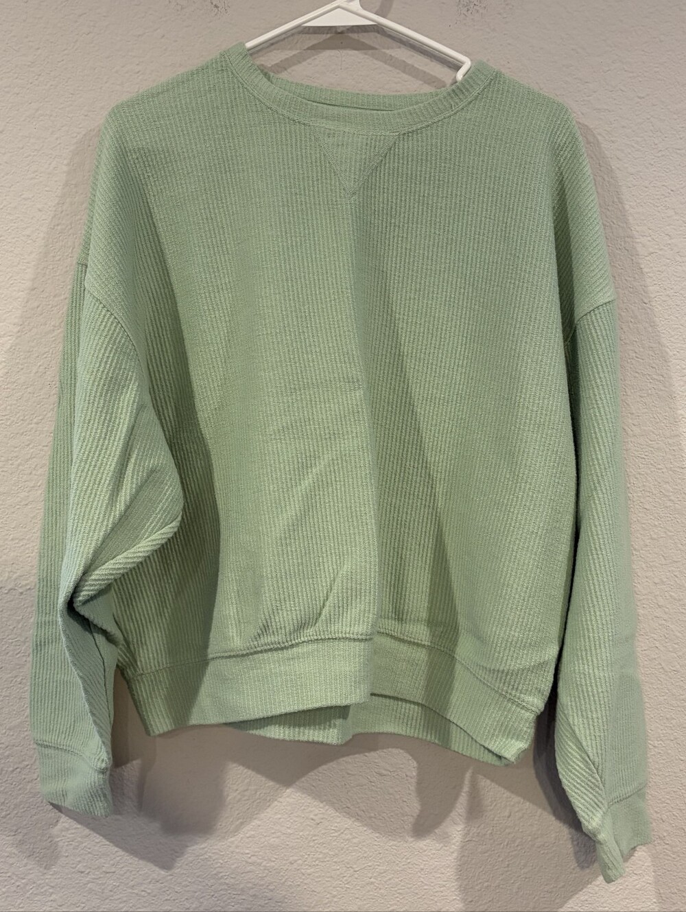 Victorias Secret Pink Womens Light Green Ribbed Relaxed Fit Cotton Sweatshirt XS